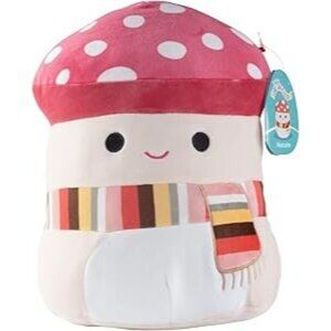 Original Squishmallows Malcolm Mushroom Plush Toy With Scarf Red White Stripes